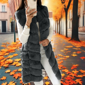 Chaleco largo de lana artificial de conejo, nuevo para otoño-invierno, acolchado de algodón, cálido y afelpado, para maternidad, estilo urbano y versátil. - Product Image 2