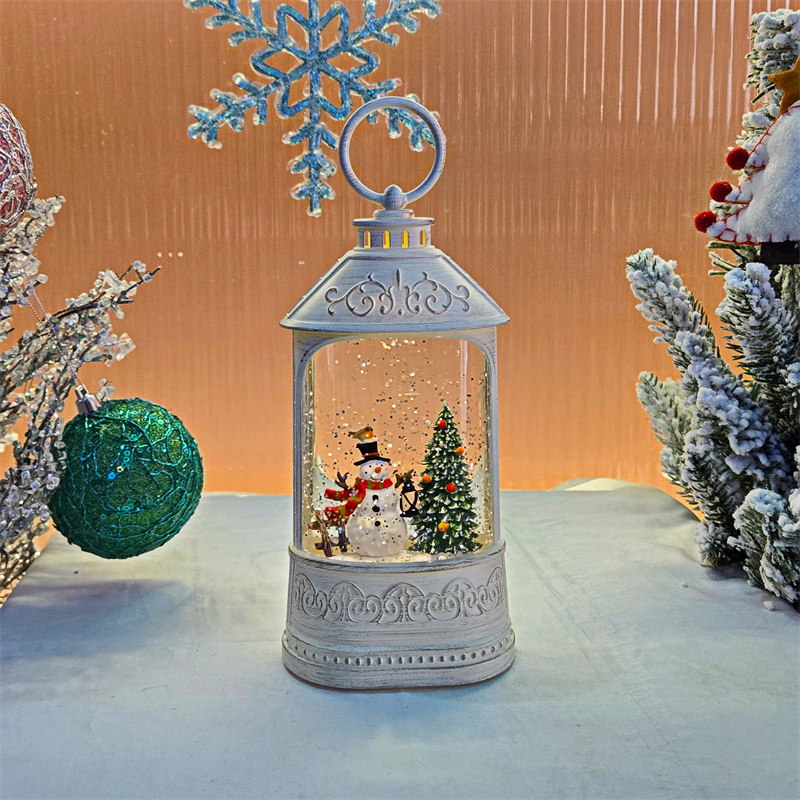 Wholesale Factory Snowman Christmas Water Lanterns Musical Lights Decoration Supplies Resin Material for Holiday Decorations