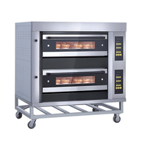 Four à gaz professionnel en acier inoxydable de qualité supérieure, 2 niveaux, 4 plateaux, avec support mobile, pour boulangerie, pizza et pain