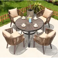 Furniture 2023 Popular Modern Outdoor Dining Table And Chairs Brown Plastic Rattan Garden Furniture Dining Set