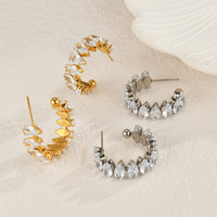 Hongtong A2-2 acier inoxydable tendance de la mode plaqué or 18 carats diamant clouté boucles d'oreilles pour les femmes