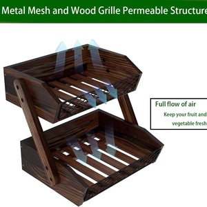 Double Layer Wood And Iron Fruit Storage <b>Rack</b> 2 Tier <b>Kitchen</b> Organizer For Vegetables And Food Items - Product Image 5