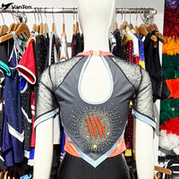 Haut court à manches courtes personnalisé pour filles, avec strass scintillants, pour la pratique du cheerleading, tenue d'entraînement pour les pom-pom girls