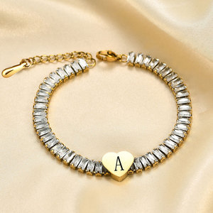 Bracelet en zircon en forme de cœur plaqué or avec breloque lettre A pour femme, bijou cadeau - Product Image 4