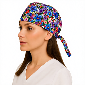 قبعات تمريض مخصصة - قبعات جراحية مريحة قابلة لإعادة الاستخدام بطبعات زهور ونمر من مزيج البوليستر والقطن للمستشفيات - Product Image 5