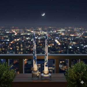 Blue & White Floral Handcrafted Taper <b>Candles</b> Elegant Home Decor for Holiday & Valentine's Day (<b>Set</b> <b>of</b> 2 Votive <b>Candles</b>) - Product Image 1