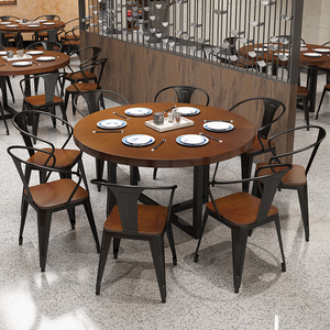 Conjunto de Mesa de Comedor Redonda Industrial Grande, Muebles de Restaurante Comunitario con Sillas Elegantes, Juego de Comedor Bistro para 8-10 Personas - Product Image 4