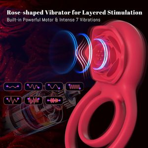 Anello vibrante per pene con stimolatore clitorideo a rosa, vibratore ad anello per pene, giocattoli sessuali per adulti per uomo e donna, 7 vibrazioni, sex toy per coppia - Product Image 5