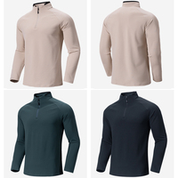 T-shirt à manches longues de gymnastique pour hommes Logo personnalisé col montant polaire Fitness entraînement séchage rapide sweat-shirt 1/4 fermeture éclair pour hommes