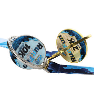 Médailles 3D en gros plaquées or et argent, double face, en métal, imprimées en couleur par rotation, pour la course 10K 21K, avec <span class=keywords><strong>ruban</strong></span> - Product Image 4