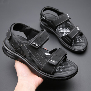 Sandalias de Velcro para Hombre, Color Negro y Gris, Suela Gruesa con Amortiguación de Aire, Zapatos Deportivos de Playa, Calzado Casual Juvenil para Conducir - Product Image 4