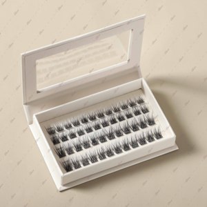 Cils naturels longue durée faits à la main, 4 rangées, style anime/<span class=keywords><strong>manga</strong></span>, vente en gros, pré-collés, à presser, boîte beige crème - Product Image 1