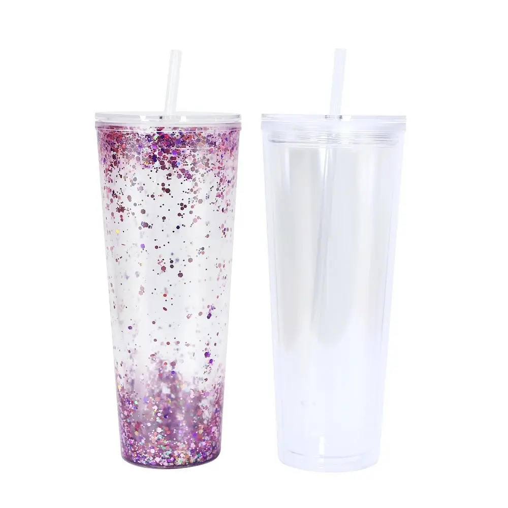 Personalizado Acrílico Pastel Colorido Tumblers Plástico Reutilizável Tumbler Copos com Palha Duplo Walled Skinny