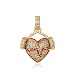 Nuove collane con ciondolo a forma di cuore pieno di zircone ghiacciato gioielli Hip Hop in ottone placcato oro catena di corda cuore pulsante - Product Image 5