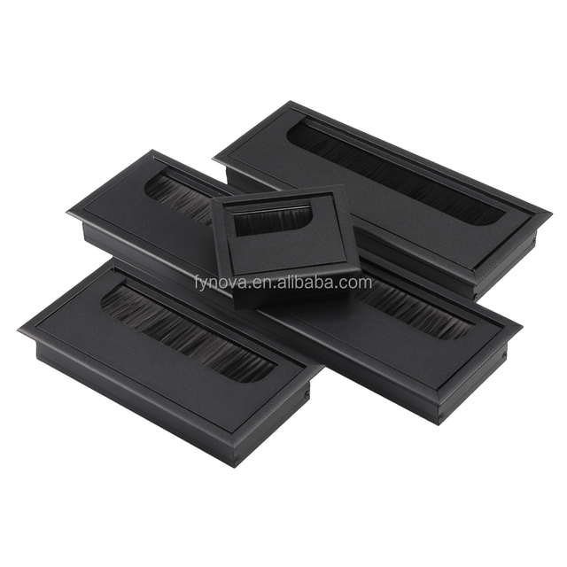 Customize Aluminum Alloy Soft Closing Rectangular Square Office Table Desktop Desk Cable Hole Cover Grommet Black