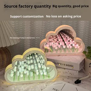Cloud Mirror <strong>Tulip</strong> Flower Sea Small Night Light DIY Handmade Birthday Gift for Girl Best Friend Meaningful Battery Included - Product Image 2