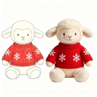 Peluche Agneau Kawaii, Jouet Doux en Forme de Mouton avec Pull Tricoté à Flocons de Neige Rouges, Cadeau Idéal, Jouet en Peluche Mouton