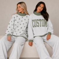 Ensemble de survêtement personnalisé en molleton bouclette pour femme, avec sweat-shirt oversize réversible à col montant imprimé pois et broderies, et pantalon de survêtement