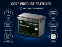 بطارية JREPower ليثيوم فوسفات الحديد 12 فولت 392 أمبير ساعة 5017.6 واط ساعة مع نظام إدارة ذكي، أكثر من 6000 دورة شحن، مقاومة للماء IP67، لتخزين الطاقة الشمسية والمركبات الترفيهية والتطبيقات البحرية