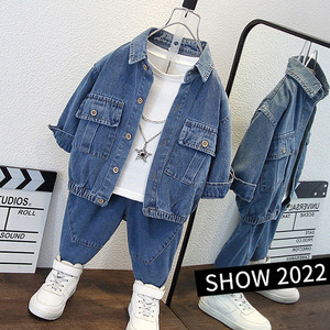 Western Style Casual Denim Kids Clothing Sets Cool <strong>Boy</strong> Long Sleeves Two Piece Set 8 Y Blue Cowboy Birthday Children's <strong>Suit</strong> - Product Image 4