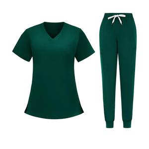 Conjunto de Uniforme Médico de Manga Corta con Pantalones de Jogging, Cuello en V con Lazo Elástico y Bolsillo Individual, Fácil Cuidado, para Profesionales de Salones de Belleza - Product Image 5