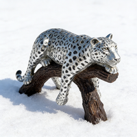 Figurine de léopard argenté, sculpture de faune sauvage avec base en bois pour la décoration de la maison et du bureau