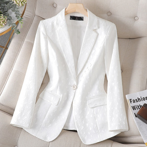 Women's <b>Blazer</b> Single <b>Button</b> Black Solid Color Worsted Fabric Autumn Winter Wear - Product Image 3