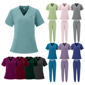 Women's V-Neck Short Sleeve <b>Scrub</b> <b>Set</b> Moisture Wicking Hospital Uniforms Split <b>Set</b> For Medical Staff - Product Image 2