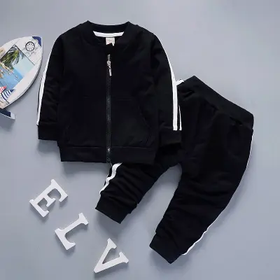 Grosir Kasual Balita Sweter Pakaian Ritsleting Jaket Celana 2 Buah Set Anak Padat Santai Olahraga Set