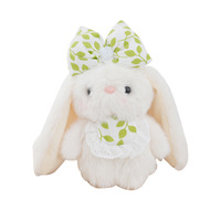 Porte-clés et breloque de sac lapin mignon et kawaii, mini, en peluche moelleuse et douce, avec nœud et jupe florale, jouet animal en peluche, pendentif lapin, poupée de machine à griffes