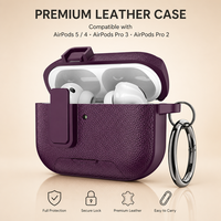 Casing Kulit PU AirPods 5 Pro 3 dengan Penjepit Aman, Carabiner, Penyangga, dan Pengisian Daya Nirkabel, 6 Warna, Grosir