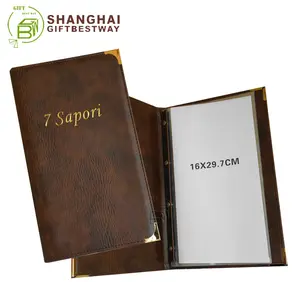 Hot sale high quality real leather menu book, flip menu holder, genuine leather menu cover