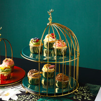 Support à gâteau de luxe en métal à 2 niveaux en forme de cage à oiseaux, personnalisable en couleur et taille, pour décoration romantique de mariages et de fêtes
