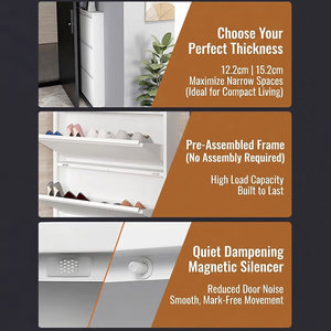 <span class=keywords><strong>Mueble</strong></span> <span class=keywords><strong>Zapatero</strong></span> Metálico Delgado Gris Oscuro <span class=keywords><strong>Moderno</strong></span> con 4 Compartimentos Basculantes para Ahorrar Espacio en el Hogar - Product Image 3