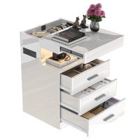 Table de chevet intelligente moderne pour chambre à coucher avec lumière LED, chargeur sans fil, capteur, compartiment caché et serrure, design en bois