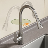 Robinet de cuisine moderne en laiton, monocommande, avec douchette extractible, rotatif, avec cartouche céramique, finition brossée imitation fil de fer