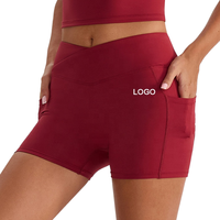 Shorts de yoga pour femmes, effet seconde peau, col en V croisé, compression rehausse-fesses, pour entraînement sportif, course et gym, avec poches latérales