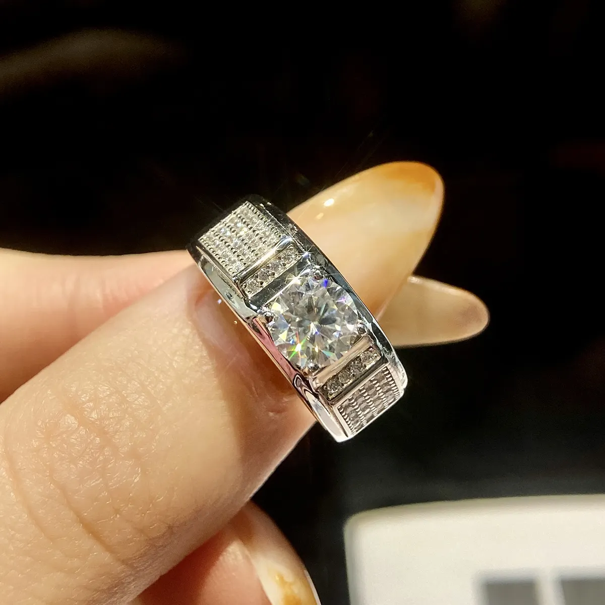 Custom 925 Sterling Silver Moissanite Diamond Ring 1CT VVS1 round Brilliant Cut Engagement Adjustable for Men-for Wedding Party
