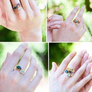 Vente en gros de bagues en argent sterling 92.5 plaqué or, cristal naturel de quartz, pierres précieuses à facettes en forme de marquise, perles de briolette hautes - Product Image 2