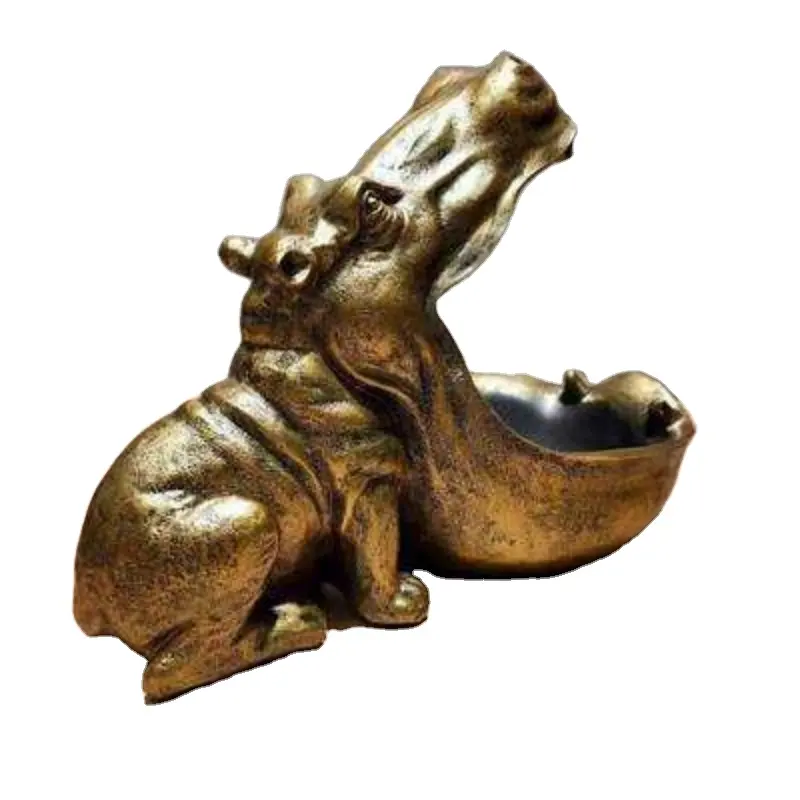 Hot Sale Resin Crafts Black Bulldog Hippo Statue Candy Key Storage Tray Holder