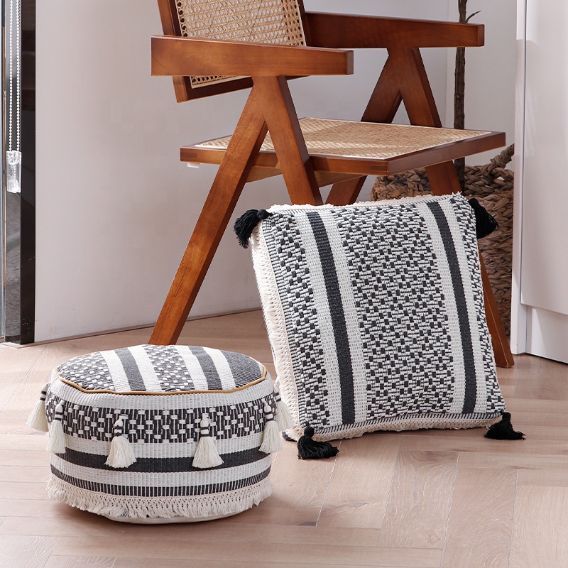 Хит продаж, хлопковый тканый пуф ручной работы, табурет, домашний декоративный марокканский круглый пуф, оттоманка, чехол для ног