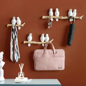 北欧多功能3D鸟藤挂钥匙扣和衣帽钩装饰壁挂架