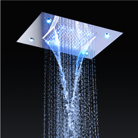 Robinetterie thermostatique de douche, salle de bains, grand plafond LED Double chute d'eau, changement de couleur automatique