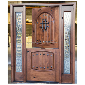 <span class=keywords><strong>Puerta</strong></span> Doble de Entrada Batiente Estilo Rústico Antirrobo de Madera Maciza con Acabado y Vidrio - Product Image 4