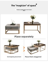 Table basse carrée en marbre avec structure métallique, style moderne minimaliste, facile à nettoyer, durable, idéale pour les petits espaces, meubles de salon