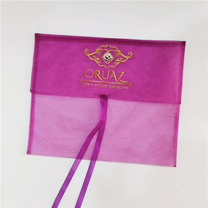 Wholesale Logo Printed Personalized Noble Purple Organza Sheer <b>Envelope</b> Cosmetic Packaging Bag Organza Silk Scarf Packaging Bag - Product Image 3