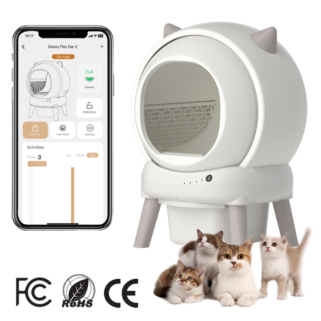 Automatic Cat Litter Box with APP Control Odor Removal Safety Door Protection for Multiple Cats Self Cleaning Cat Litter Box