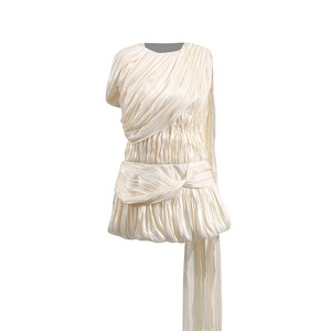 Elegante Abito Corto da Donna con Fiocco e Collo Rotondo, Stile Dolce e alla Moda, Design Plissettato Antirughe a Vita Alta, Novità 2026 - Product Image 5