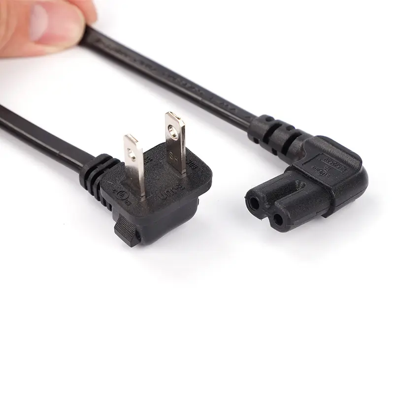 Usa 2 Prong Plug 90 Degree Angle Figure 8 Female Connector Ac Power Cord Nema 1-15p To Iec320 C7 Power Cable For Tv Printer PS