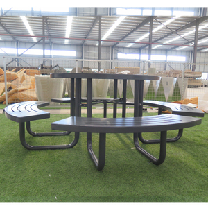 Mesa de Picnic Circular de <span class=keywords><strong>6</strong></span> plazas de Metal expandido para exteriores, silla exterior para restaurante, mesa de Picnic redonda comercial con agujero para paraguas - Product Image 4